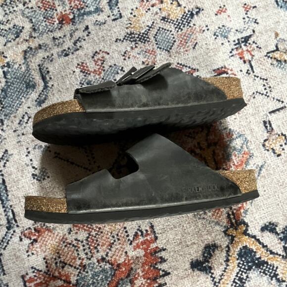 Birkenstock Arizona Charcoal Leather Cork Buckle Slide Sandals Sz 39/US 8-8.5 main image 5